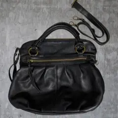 美品 SAZABY サザビー 2WAYバッグ レザー 黒 ゴールド金具 シボ革