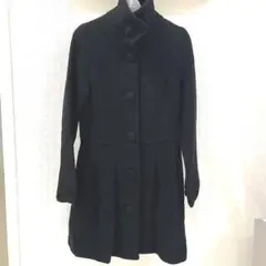 黒いウールコート ハイネック Aライン