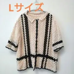 かぎ針編み風半袖カーディガン オフホワイト アイボリー Lサイズのサムネイル