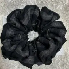 シュシュ5322黒とグレイのストライプ❣️広幅large❣️