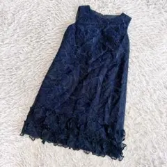 グレースコンチネンタル 総花柄刺繍レースワンピース ネイビー 36 お呼ばれ