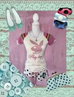 PLAY BOY✮ラグラン×キラキラTシャツo,+:。☆海外Girl Y2Kのサムネイル