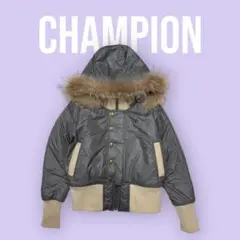 CHAMPION グレー ダウンジャケット ファーフード Sサイズ S-762