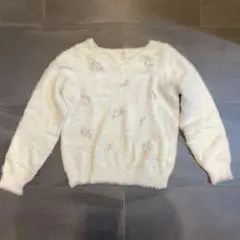 【美品】フェザー ラメニット 花柄 パターン ショート丈