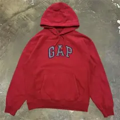 ◎00s OLD GAP デカロゴ スウェット パーカー フーディー M レッド