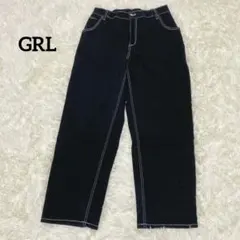 訳あり☆GRL グレイル ワイドストレートデニムパンツ ブラック ストレッチ