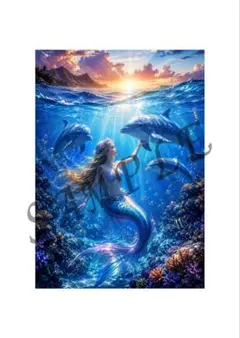 F3キャンバス アクリル画 人魚姫 花火 リトルマーメイド 絵画 風景画