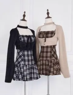 bunnylis チェックリボンニットワンピース/グレー - メルカリ