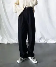 me+em select 太ベルト ハイウエスト タック スラックス