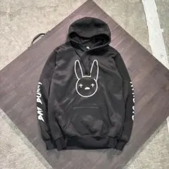 7AS11 プリントパーカー　フーディー　黒　古着　used