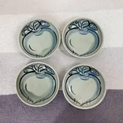 有田焼 中皿 4枚セット 格子柄 野菜 かぶ だいこん 絵付け 13.5cm