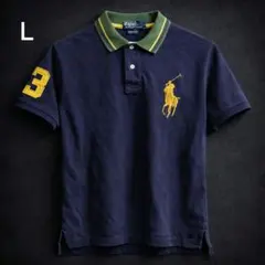POLO Ralph Lauren ビッグポニー ポロシャツ ネイビー 古着　Ｌ