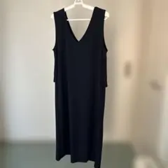 ネイビー ノースリーブ ロングワンピース バックフリル　M