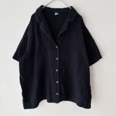 美品 オールドネイビー ブラウス シャツ オープンカラー 半袖 L 黒 ブラック