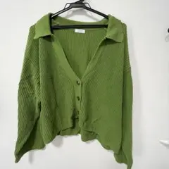 襟付き リブニット カーディガン グリーン Fサイズ