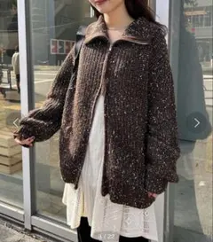 【タグ付き】Kastane MIXハイネックZIPニット　ブラウン