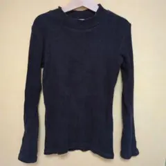 ブランシェス　黒いリブ編み長袖ハイネックカットソー140cm