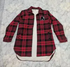 チェック柄長袖シャツワンピース 裏ボア暖か