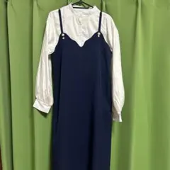 ジャンスカネイビー ワンピースM とおまけホワイトブラウスFREE付き