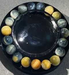 【新入荷‼︎お買い得】イエローブルータイガーアイブレス10㎜　キャッツアイ　天然石