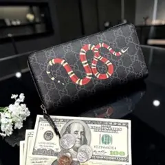 極美品 GUCCI スネーク ラウンドファスナー GGスプリーム メンズ 長