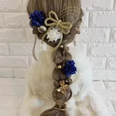 ブルー♡金箔付♡髪飾り ヘッドドレス 前撮り 成人式 卒業式 七五三