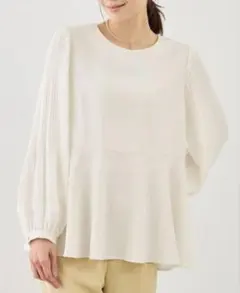 【美品】ROPÉ PICNIC　袖プリーツフレアブラウス　ホワイト / S