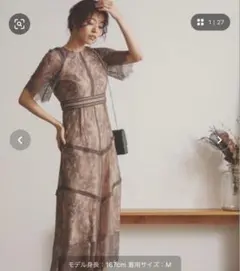 Dorry Dollショルダーギャザーラッセルレースワンピース モカ　Sサイズ