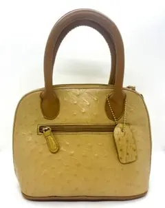 ドット型押し レザーハンドバッグ ベージュ系 小型 本革風 中古