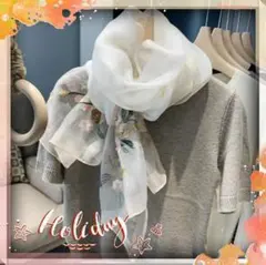 桜の花柄刺繍が、上品な❤シルクウール大判ストール　桜ホワイト