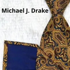 【美品】マイケルJドレイク Drake's ネクタイ ペイズリー柄 ゴールド系のサムネイル