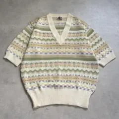 00s vintage 総柄 サマーニットセーター 半袖 Vネック マルチカラーのサムネイル