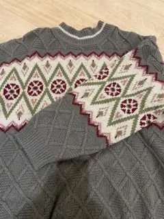 アーガイル模様 グレー ニットセーター Lサイズ相当