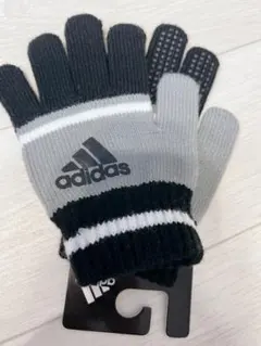 adidas ストライプ 手袋 キッズ　グレー/ブラック