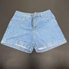 デニムブルー ハイウエストショートパンツ