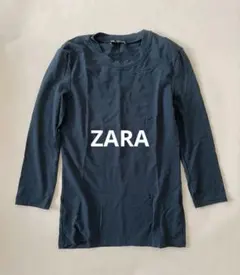 【ZARA 新品】深緑　ダークブルー 七分袖 Tシャツ