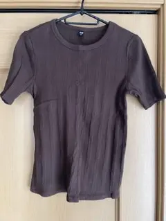 ブラウン 半袖リブTシャツ
