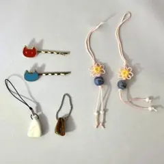 猫ヘアピン/花形ストラップ/パワーストーンストラップまとめ売り