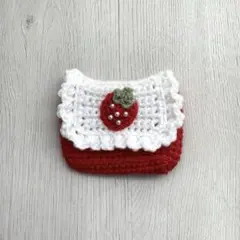 ハンドメイド 編み物 いちご 小物入れ ポーチ ビーズ ㉝
