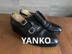 YANKO 黒レザー ダブルモンクストラップシューズ