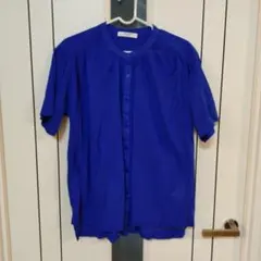 samansa Mos2 blue　バンドカラーシャツ　ブルーシャツ　コットン