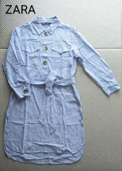 新品 ZARA リネン シャツワンピース 未使用 ザラ ストライプ柄 S 麻混