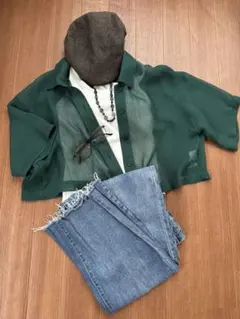 JEANASIS シアーメッシュシャツ グリーンのサムネイル