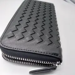 長財布 ブラック イントレチャート 編み込み ラウンドファスナー 黑色のサムネイル