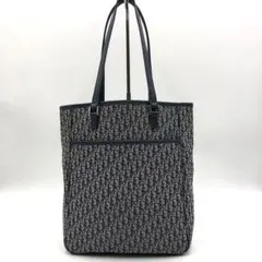 極美品 クリスチャンディオール トートバッグ トロッター キャンバス レザー 紺
