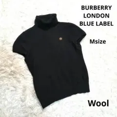 BURBERRY LONDON 刺繍 タートルネック 半袖 ニット M 黒