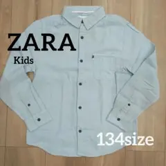 ★【美品】ZARA キッズ 水色ボーダー ロールアップ 長袖シャツ 134cm