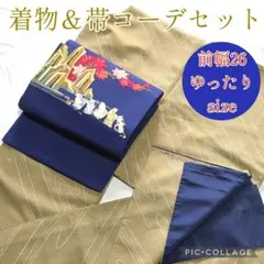 前幅26♡先住猫の背中を流す猫♡着物＆帯コーデセット♡洗える着物美品♡早い者勝ちのサムネイル