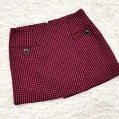 美品✨ZARA　ザラ　千鳥格子柄ミニスカート　Sサイズ　レッド