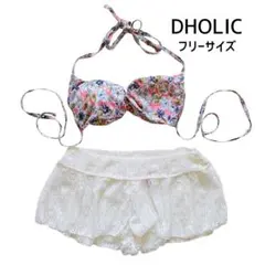 【韓国 DHOLIC】 花柄セパレート水着 5点セット ホワイトレース Fサイズのサムネイル